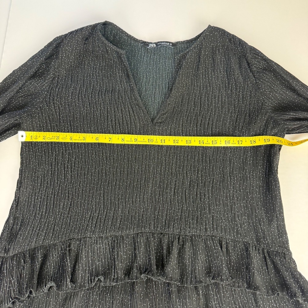 Zara Womens Black White Polka Dot Plisse Ruffle Tiered Mini Dress Size M - Picture 5 of 9